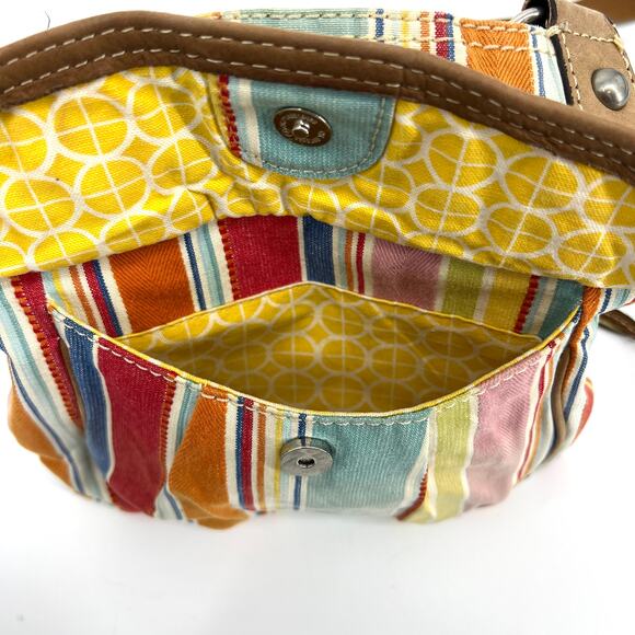 Fossil Watercolor Striped Organizer Denim Fabric Crossbody Purse Shoulder Bag - Picture 11 of 13